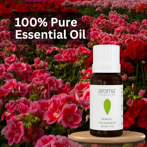 Image of Aroma Treasures Geranium Essential Oil | 100% Pure & Natural Theraputic Essential oil for healthy Skin, body, Aromatherapy - 10ml