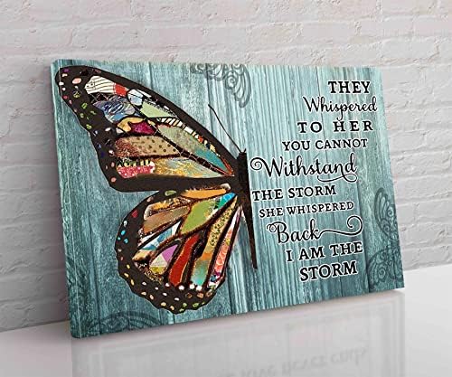 KEJPU Canvas Wall Art She Whispered Back I Am The Storm Butterfly Poster Artwork Painting for Modern Living Room Office Decor Framed Ready to Hang 8"x12"