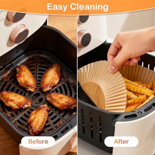Image of 400 Pcs Air Fryer Liners Disposable, 8 inch Square Unbleached Heavy Duty Air Fryer Paper Liners, Parchment Paper for 5-8 qt Airfryer Basket, Non-Stick & Non-Leak Airfryer Liners for Deep Fryer Accessories