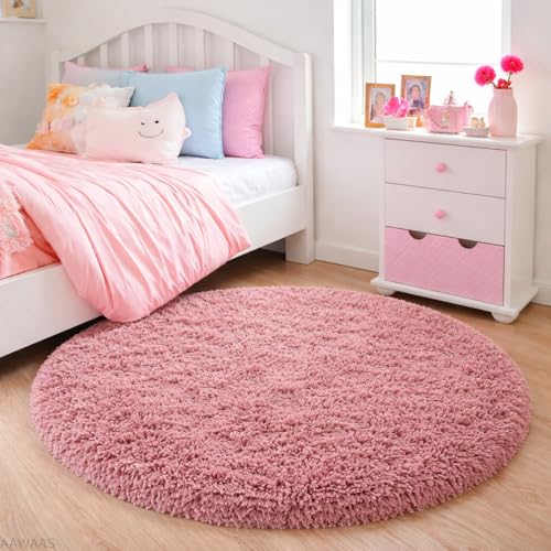 Image of Premium Polyester Shaggy Round Rug - Ultra Soft Fluffy Circle Carpet for Bedroom, Living Room, Kids Room, Anti-Skid Plush Floor Rug - (Pink, 5 feet|150cm)