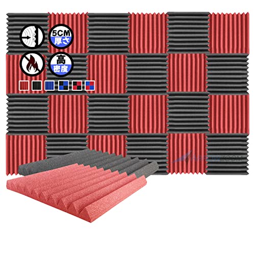 Arrowzoom スーパーダッシュ 新しい 24 ピース 防音 遮音 密度26㎏/m3 作品 吸音材 楽器 緩衝材 防音材 音響泡断熱治療 消音 超強力 騒音 スタジオ 吸音材質 室内装飾 防音対策 500x500x50 mm 縮状態出荷 スタジオレコーディング wedge タイルパネルウェッジサ SD1134 黒と 赤