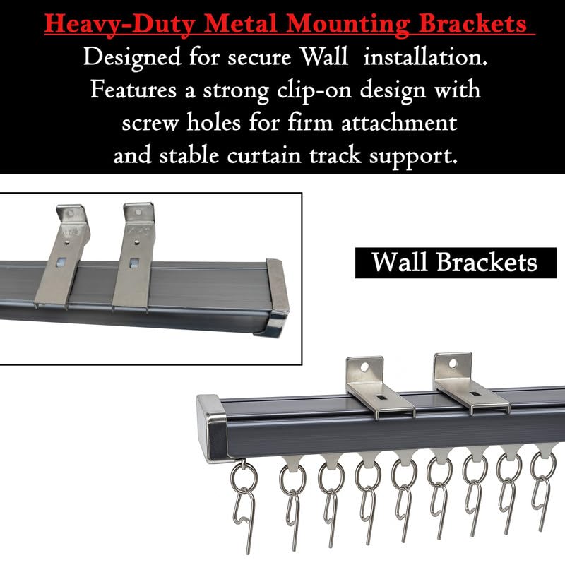 Image of MetDeals Aluminium Deluxe Silent Channel Curtain Track with Connector & Runners & Wall Fit,Hook,End Caps, Screw & Wall plug|Curtain Rail System for Home & Office(Grey Color,4.5+4.5 Feet)