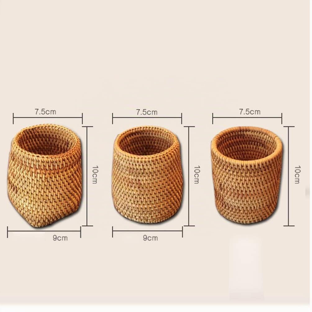 Healifty Contenitore Cilindrico in Vimini Intrecciato Per Set Da Tè Organizer Scrivania Ufficio E Porta Penne Cesto Multiuso in Rattan Naturale Per Casa E Ristorante 3.15X3.15X3.94In