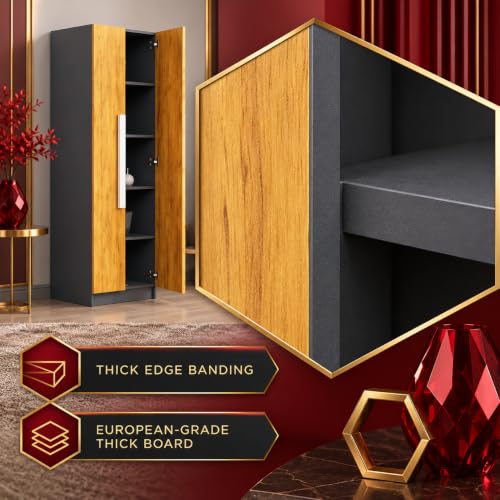 Image of Bniture Wooden Almirah for Clothes, Door for Bedroom, 2 Door Wardrobe with 4 Shelves Huge Storage Space (46D x 60W x 182H CM) | 3 Year Warranty (Slate Grey & Giant Wood)