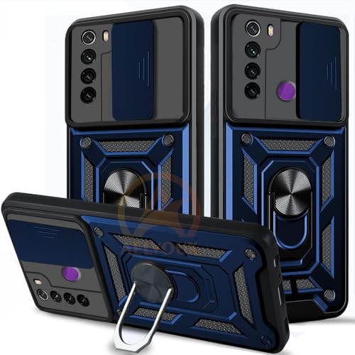 Image of Armor Bumper Back Cover Case for Redmi Note 8 Rotating Camera Cover, Ring Holder & Kickstand | Heavy Duty & 360 Degree Protection Redmi Note 8 Back Cover (Blue)