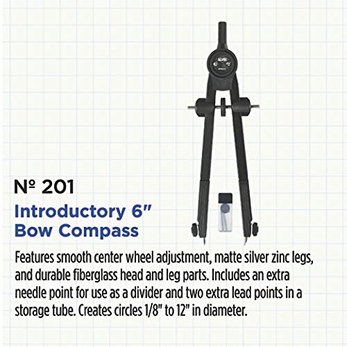 Alvin Introductory Bow Compass Model 201 Ideal For Geometry Drafting And Engineering Drawing And Architecture Tool - 6" Inches #TOP2
