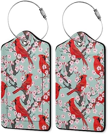 Bird travel carrier with name tag holder – Which one will surprise you? 6 2 Pack Leather Luggage Tag for Suitcase Red Bird Blossom Winter Unique Travel Tags with Privacy Cover ID Label & Stainless Steel Loop for Men and Women Baggage