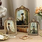 Wonderjune 3 Pcs Vintage Picture Frames Antique Set Baroque Ornate Gold Arched Photo Frames with Glass Front for 4x6, 5x7, 6x8, Tabletop or Wall for Home Decor Photography Props Gifts(Elegant)