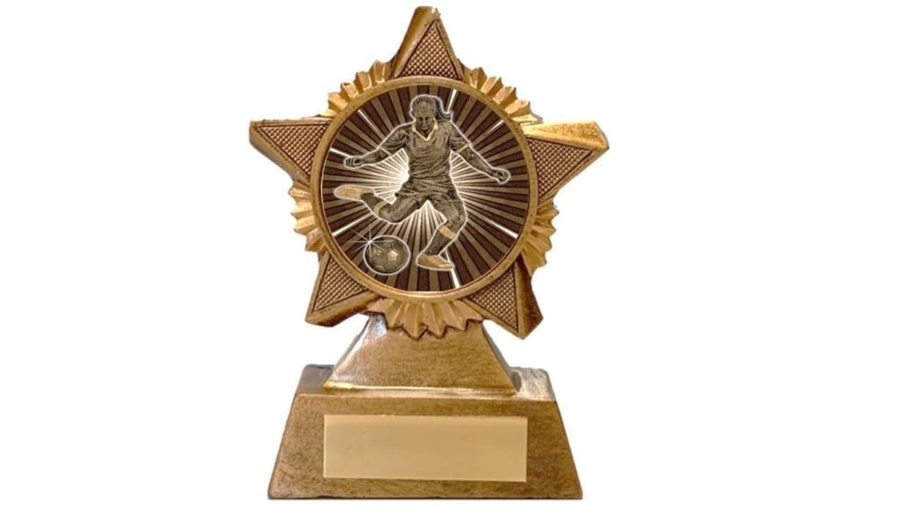 Troshow Women's Antique Gold Football Trophy Award Premier Star 120Mm Heavy Resin Girl Of The Game Player Of The Week Free Engraving -Troshow1-B