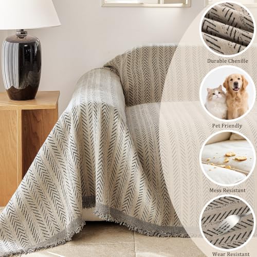 VOIR Couch Cover Washable 3 Cushion Chenille Sofa Slipcover, Warm Stone - image 2