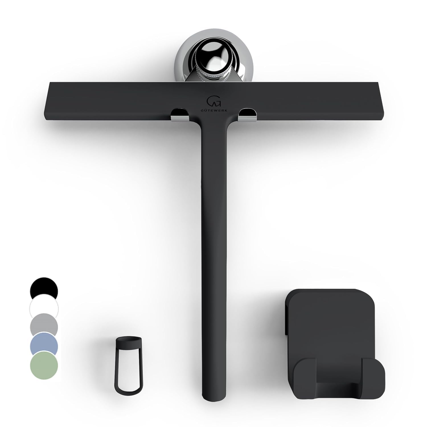 GÜTEWERK Shower Squeegee for Glass Doors, Silicone Window Squeegee, Bathroom and Glass Cleaning - Black - 9 Inch