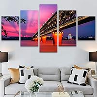 SIGNWIN 5 Panel Canvas Wall Art Modern Art Architecture & Maps Building Contemporary Expressive Multicolor Photography for Home Decorations Ready to Hang - 60