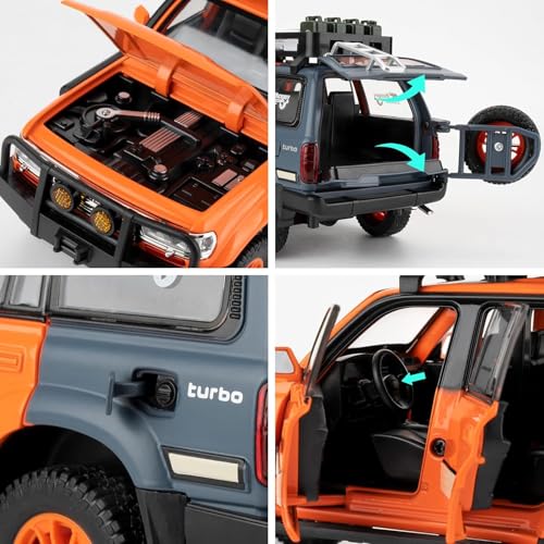 Image of 1:24 Scale Land Cruiser Toy Car Model Cruiser Diecast Metal Cars Light Sound Pullback Openable Door Car for Kids