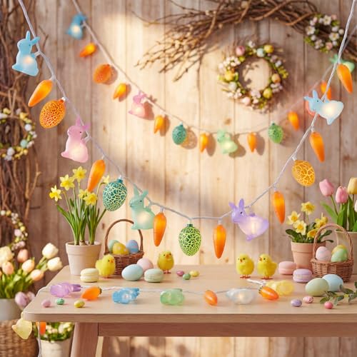 Pallerina Easter Rabbit Carrot Egg String Lights, 12Ft 20 LED