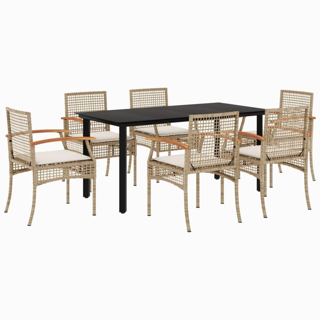 KCCKOM Garden Furniture Set 7 Piece Patio Dining Set with Cushions Beige Poly Rattan