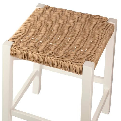 Butaco de bar Newport con asiento tejido a mano en cuerda - Butaco de altura de mostrador de 24 pulgadas para cocina, bar o comedor - Butacos de madera de Alaterre Furniture (Blanco) miniatura 7
