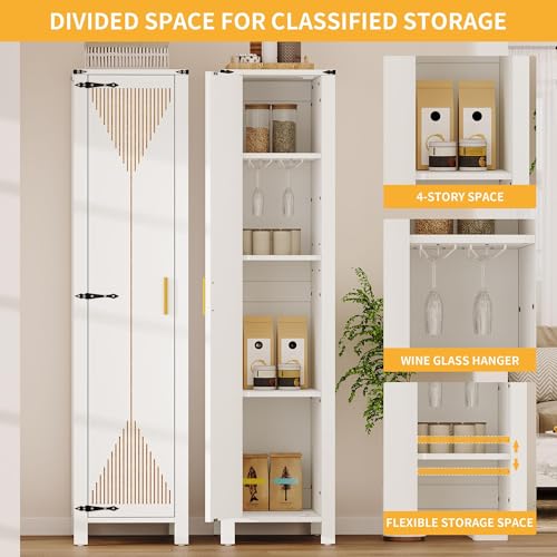 DWVO 72" Tall Narrow Bathroom Storage Cabinet with Doors & Adjustable Shelves, Freestanding Slim Cabinets for Small Spaces, Kitchen Pantry, Living Room, White