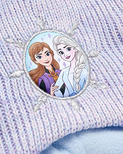 Disney Frozen Elsa and Anna 2-Piece Beanie Hat Set, Girls Knitted Winter Beanie Set with Pom and Earflaps for Kids, Multi, One Size4