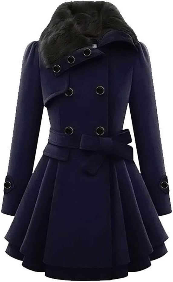 GenericWool Coats For Women Button Up Pea Coats Wool Jacket Plus Size Vintage Cardigan Fall Winter Long Sleeve Jacket Warm Outwear
