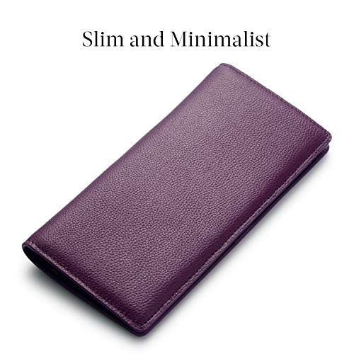 Bveyzi Ultra Slim Thin Leather Rfid Blocking Credit Card Holder Bifold Clutch Wallets For Women (Purple) #TOP1