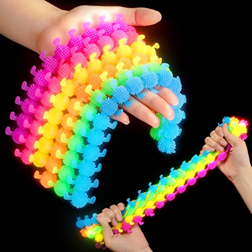 24 Pieces Caterpillar Fidget Toy Rubber Sensory Noodles Glow In The Dark Fidget Toys Colorful Stretchy Strings Stress Relief Items Party Favors For Kids And Adults #TOP11