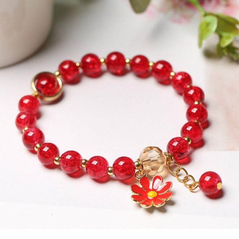 Image of El Regalo 1 PC Dailsy Flower Sparkly Crystal Beads Tassel Bracelet for Girls /Teens /Women- Cute Crackle Beads Daisy Flower Stretch Bracelet