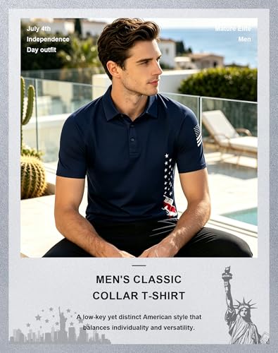 Image of redgino Men's Patriotic Polo Shirts Stretch 1776 Independence Day USA Short Sleeve American Flag Graphic Golf Shirt