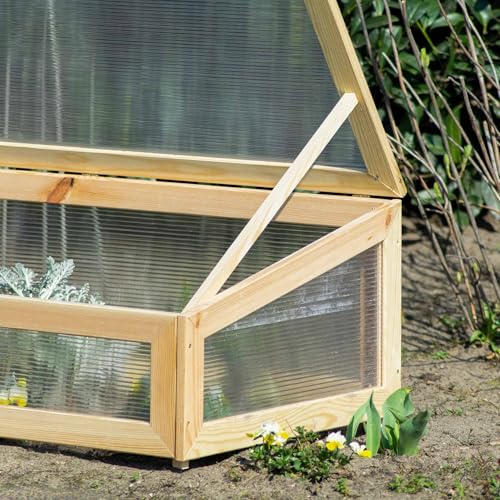 dobar® 58402FSC Frühbeet-Aufsatz | Anzucht Aufsatz für Hochbeete oder Gartenboden | Anzuchtkasten Massivholz | Frühbeet-Kasten für Gemüse/Salate/Beeren | Gewächshaus | 128 x 67 x 31,5 cm | Natur