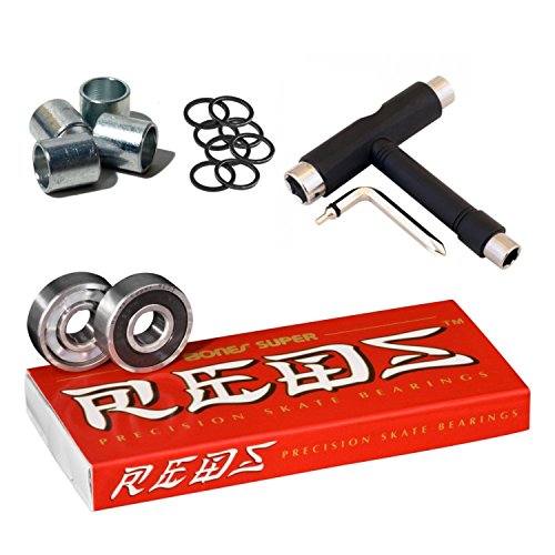 Bones Super Reds Bearings 8 Pack Set with Spacers Speed Rings and T-Tool