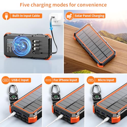 Solar Charger Power Bank 20000mAh Wireless Charger QC 3.0 Fast Charging Power Bank 8 Outputs 4 Inputs Solar Portable Charger Compatible with All Mobile Devices,SOS/Strobe/Strong Flashlights (orange) - Image 3