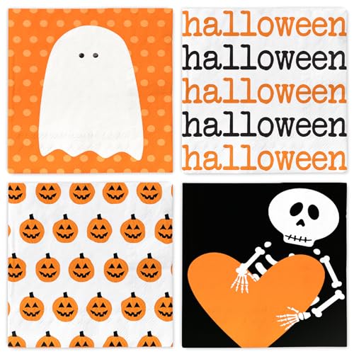 Servilletas de Halloween de facil limpieza para evitar manchas en cena de niños con calabaza