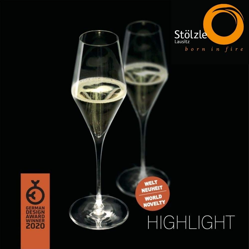 STÖLZLE LAUSITZ Champagnergläser Highlight 290ml mit leuchtendem Stiel I Champagnerkelche 2er Set bruchsicher I Schaumweingläser 2 Stk spülmaschinenfest I Edle Kristallgläser wie mundgeblasen