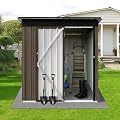 Metal Outdoor Storage Shed 5x4 FT, Steel Utility Tool Shed Storage House with Sloping Roof and Lockable Door, Waterproof Garden Storage Tool Shed for Backyard Patio Lawn (Brown, 5'x4')