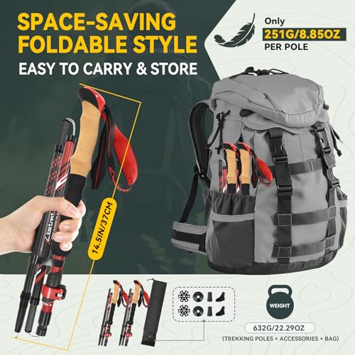 Clostnature Collapsible Trekking Poles for Hiking – Carbon Fiber Folding Hiking Poles, Telescopic Lightweight Trekking Sticks for Women, Men, Seniors, Retractable Nordic Walking Sticks for Climbing - Thumbnail 2