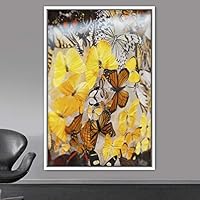 Framed Canvas Wall Art Butterflies Butterfly Colorful Farmhouse/Country Hallway Insects Multicolor Photography - 16x24 inches