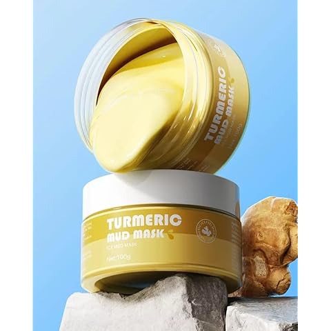 Sktuk Organic Tumeric Ginger Essences Face Clay Ice Mud Mask, 100% Natural Kaolin Clay Mask, Deep Cleansing Pores, Dark Spots, Skin Brightening, Detoxifying, Nourishing, Healing Mud Mask Cover