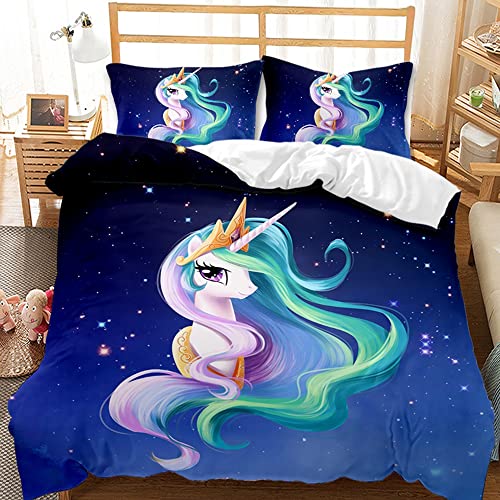 WWYX Einhorn Mädchen Rosa Bettwäsche Set 135x200cm Süßer Einhorn-Stern-Mond-Muster Bettbezug Einhorn Bettwäsche für Kinder, Jungen und Mädchen (Blau,135 x 200 cm) - Image 3