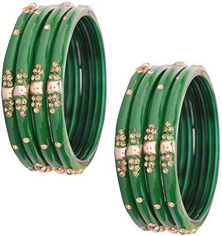 NMII Stylish Glass Kada Set Studded with Zircon Gemstone & Beads for Women & Girls