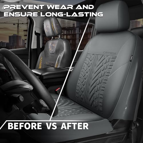 Image of CAR PASS Neoprene Waterproof Seat Covers Full Sets, Wetsuit Car Seat Covers 5 Seats Universal Fit for Vans, Truck, SUV, 3D Tyre Embossed Seat Covers Anti Slip with Armrests, Aibag Compatible(All Gray)