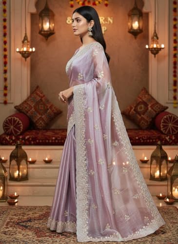 Image of Glory Sarees Women's Organza Chiffon Embroidery Work Scallop Border Saree With Blouse Piece (Chiffon101 Parent)