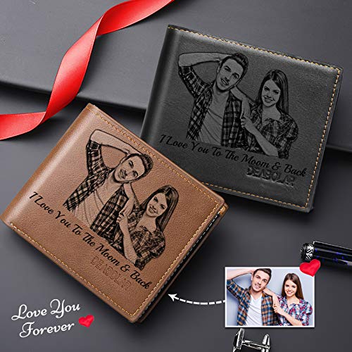 Personalized Wallets for Men,Custom Photo Wallet Engraved,Trifold Leather Wallet (Black)2