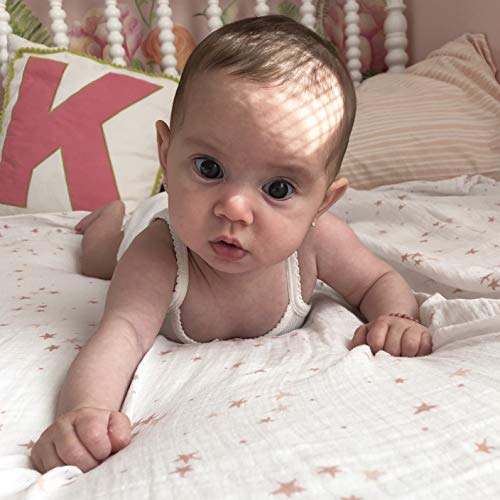 Image of Ely's & Co. Muslin Swaddle Blanket 3-Pack for Baby Girl - 100% Cotton Muslin Extra-Large Swaddle Blankets (47 inch x 47 inch) - (Mauve Pink Stars │ Solid Dusty Rose │ Dusty Rose Stripes)