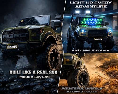 Image of Wishmaster 4x4 Electric Ride-On Car for Kids | 12V Battery Powered SUV Jeep with Remote Control, Manual Drive Mode, LED Lights & Suspension | Off-Road Toy Car for Boys & Girls Aged 2-8 Years