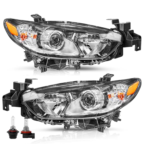 TUSDAR Halogen Model Headlight Assembly Replacement Fits 2014-2017 Mazda 6 Sedan 4-Door OE Style Halogen Projector Factory Headlamp LH+RH Driver & Passenger Side
