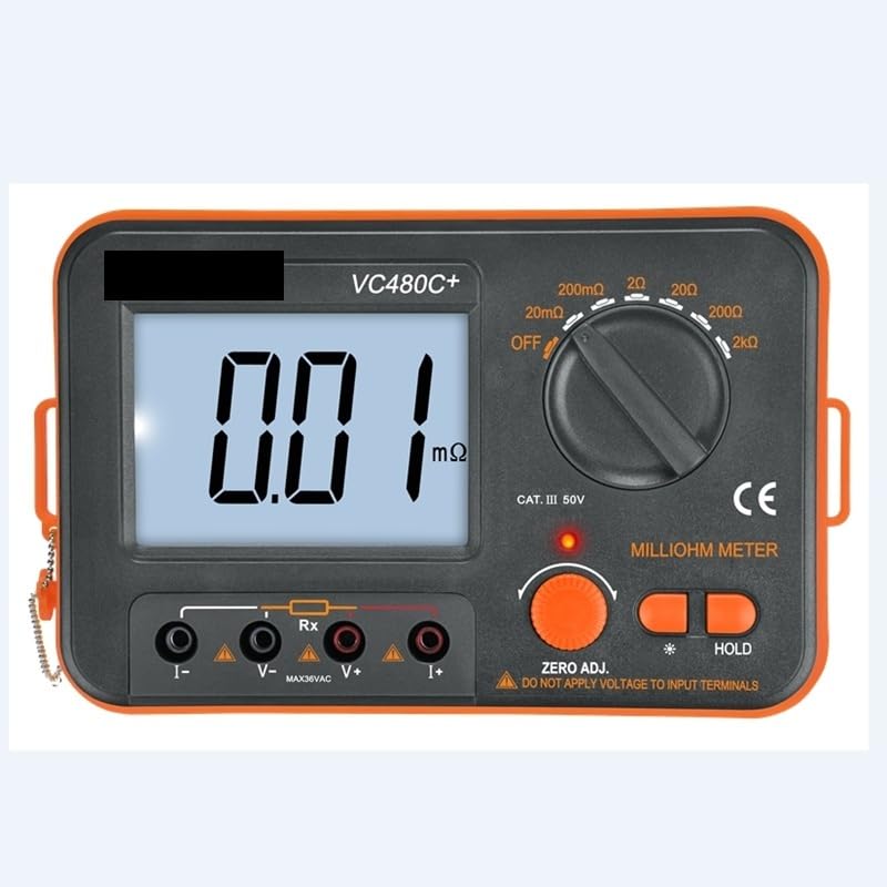 Medidor de miliohmios digital Marca 3 1/2 Pantalla LCD 4 cables Prueba baja resistencia Probador 6 rangos Precisión Multímetro ohmios Retroiluminado