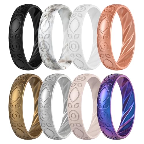 ThunderFit Silicone Wedding Bands for Women, Inner Arc Breathable Rubber Engagement Rings 5.5 mm Wide 1.8 mm Thick - 1/4/6/8/10 Variety Multipack