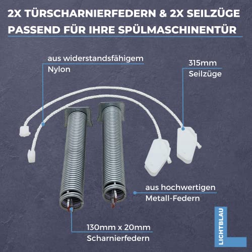 LICHTBLAU Türscharnierfedern 130mm x 20mm + Seilzüge 315mm Geschirrspüler Ersatzteile für Bosch Siemens Neff Constructa Balay Türfeder Set 00754866 754866 Rot Spülmaschine