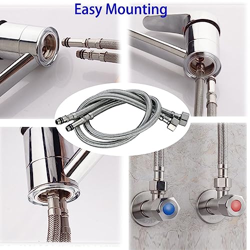 Paquete de 2 tubos flexibles de acero inoxidable trenzado para manguera de cocina/lavabo, monobloc, conectores G3/8 x M10, 600 mm de largo - Imagen 6