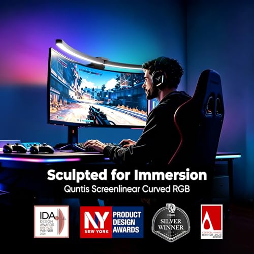 Image of Quntis Curved Monitor Light Bar 15 RGB Backlight for 34 inch+ Screens, Computer Bar Lights Foldable Dual Light with Color Temperature Brightness Stepless Dimming, No Glare Desk Lamp for Home Office Gaming