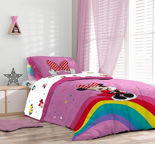 Image of Sunny Side Up Disney Minnie Mouse Full Comforter Set - 7 Piece Kids Bedding Includes Comforter, Sheets & Pillow Cover - Super Soft Rainbow Dots Microfiber Bed Set